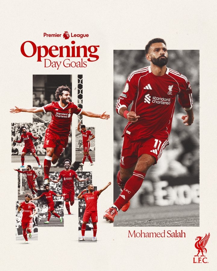 萨拉赫英超首轮攻入10球创纪录，利物浦官方致敬传奇射手！